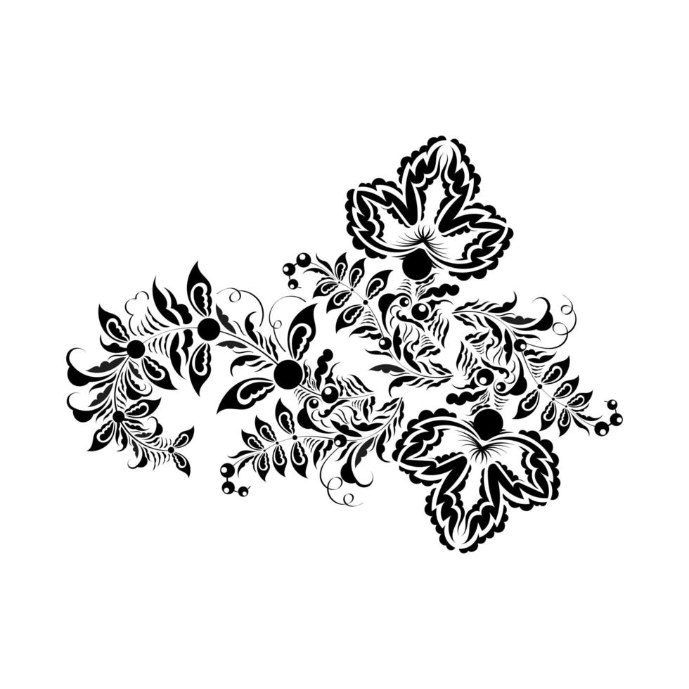 diseño de flores étnicas y ornamentales de arte lineal dibujado a mano en  blanco y negro.