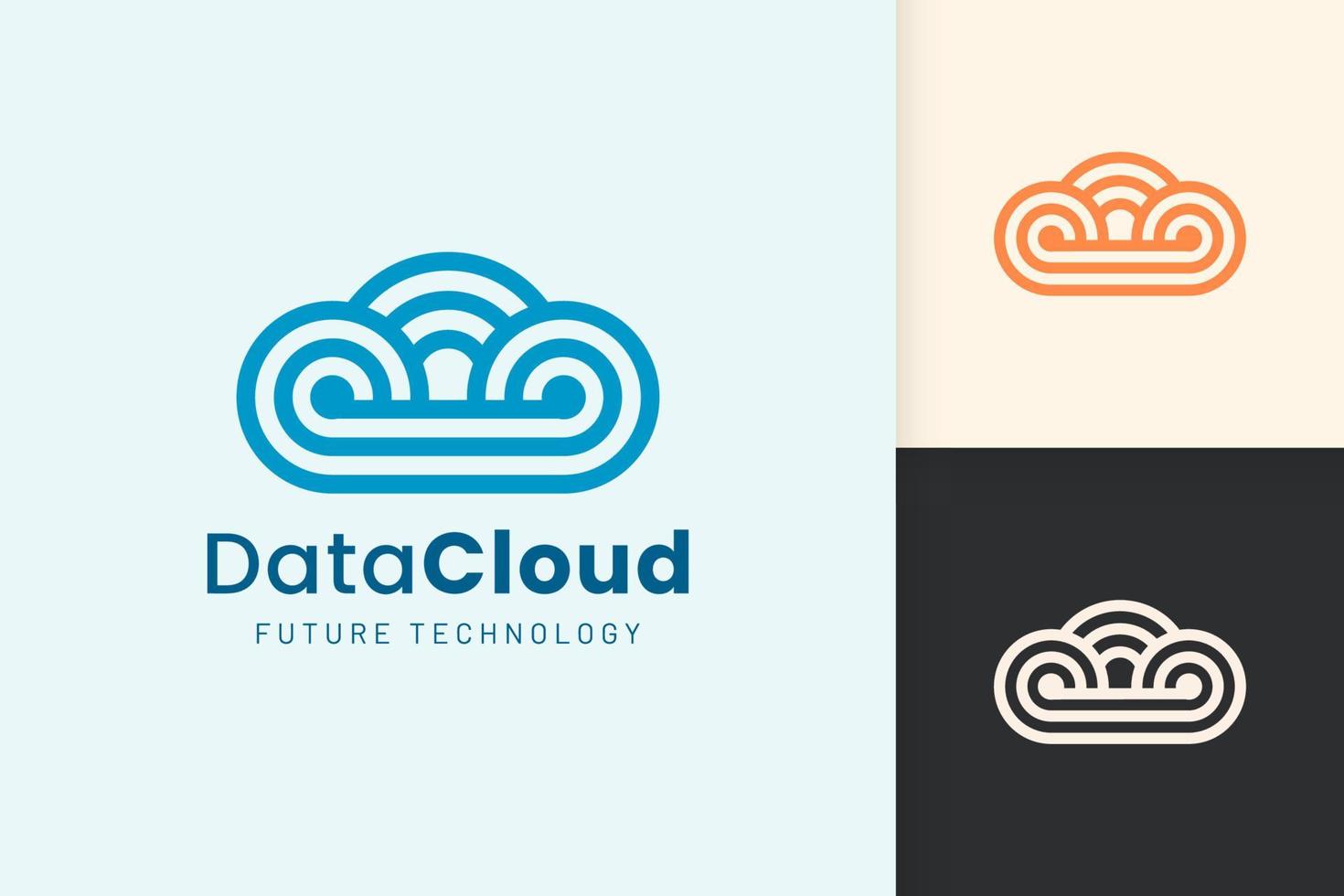 logotipo de nube o datos en estilo moderno con color azul vector