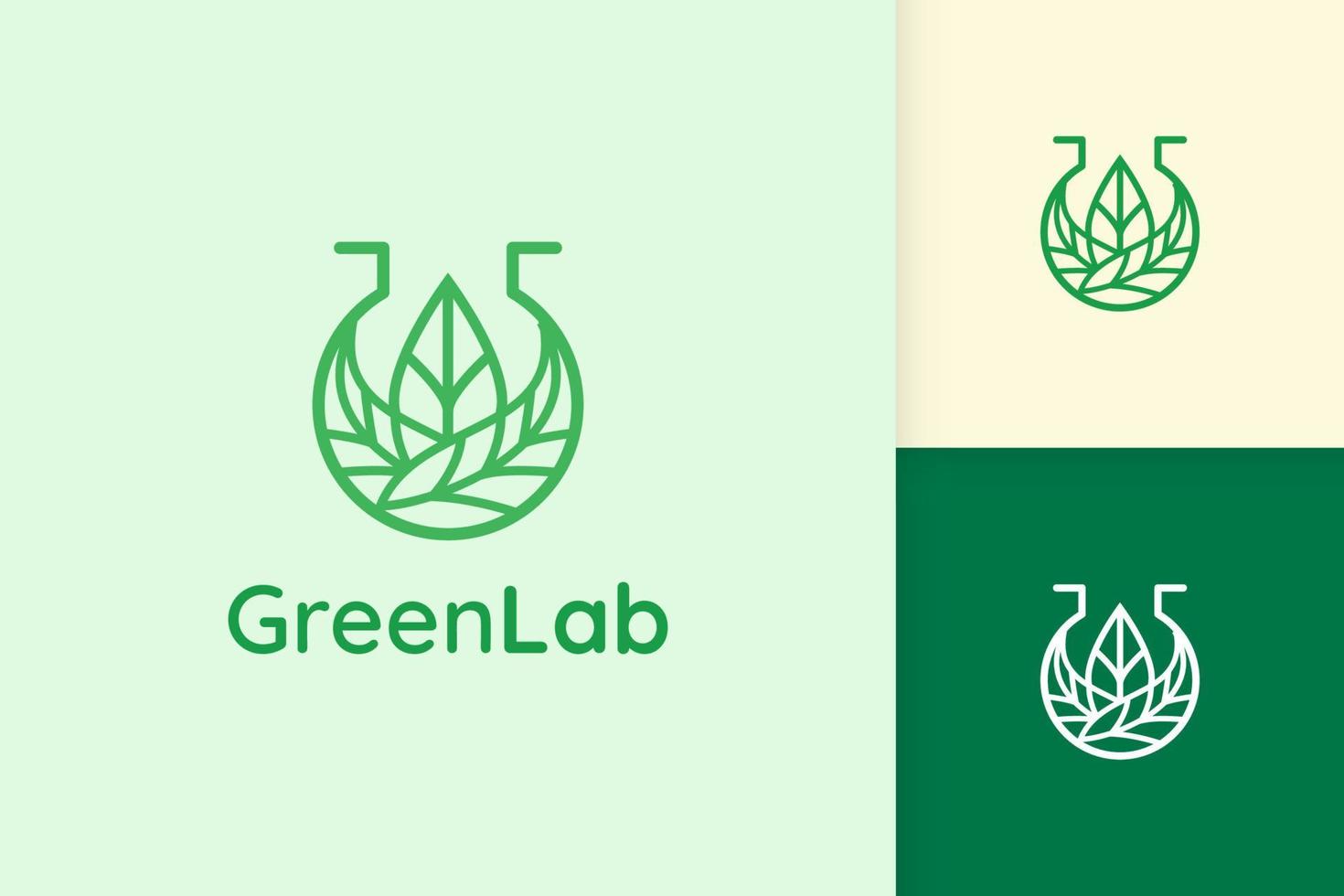 logotipo de laboratorio verde con forma de hoja para ciencia o química vector