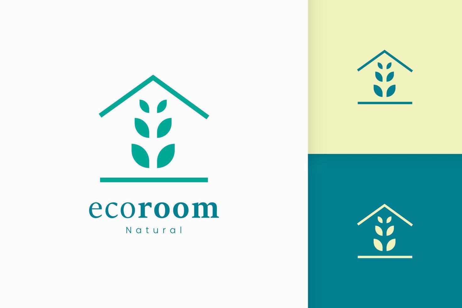 logotipo de la casa verde natural con forma de árbol y hoja vector