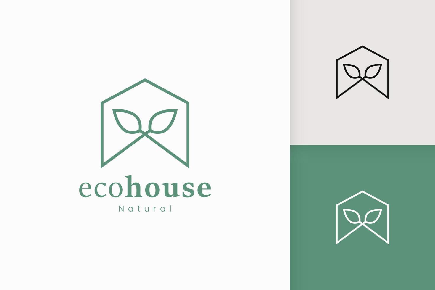 logotipo de la casa verde natural con forma de árbol y hoja vector