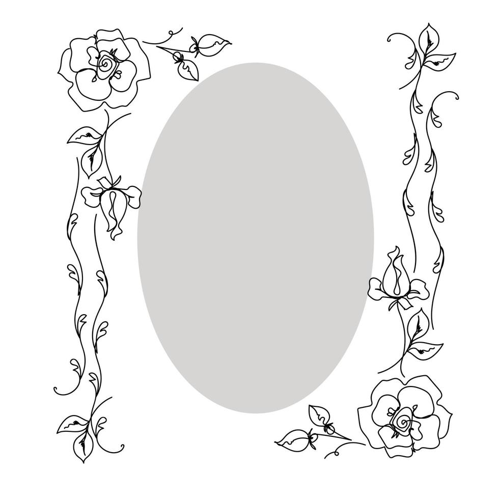 Rose continuous line invitation, outline sketch style vector abstract art.