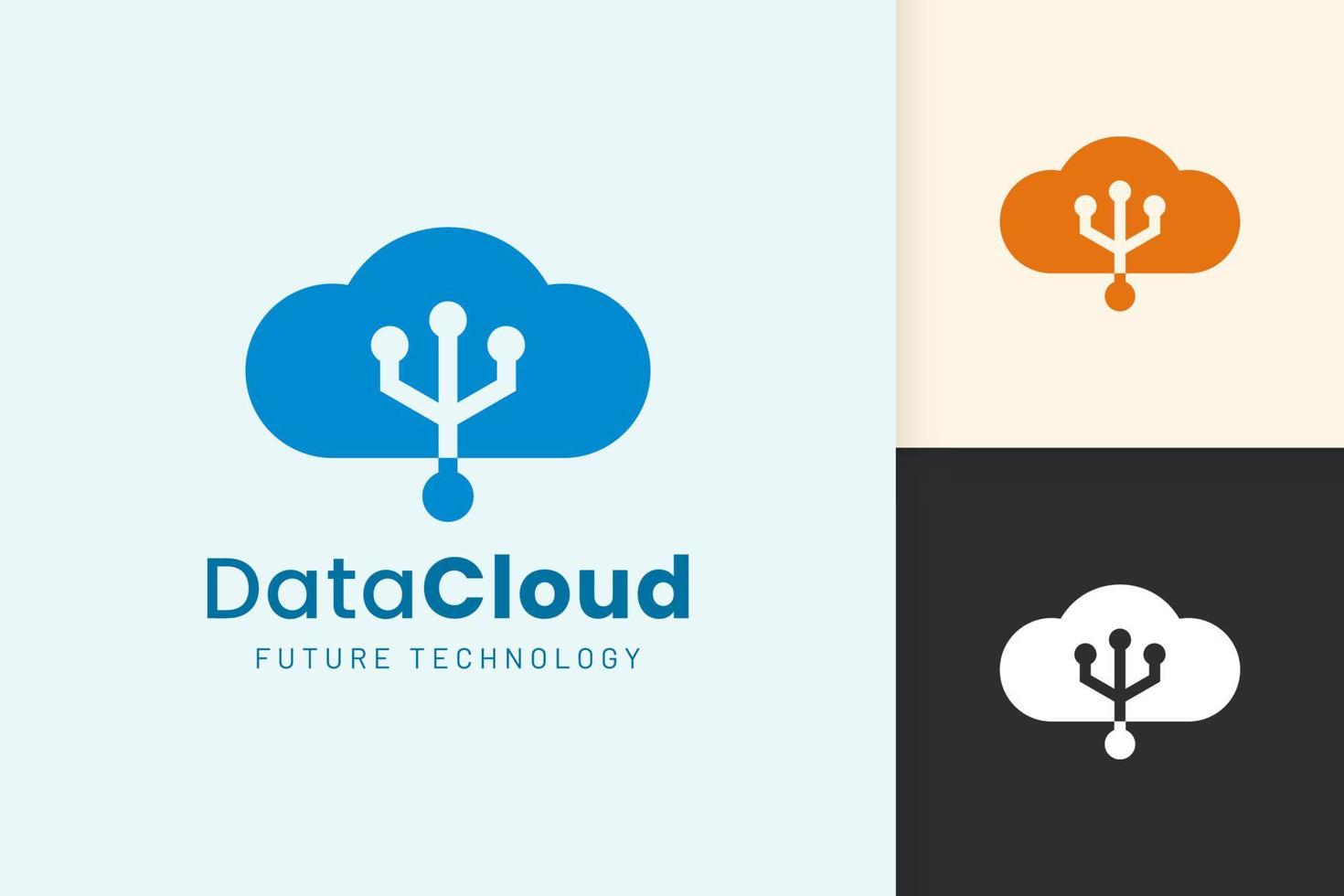 logotipo de nube o datos en estilo moderno con color azul vector