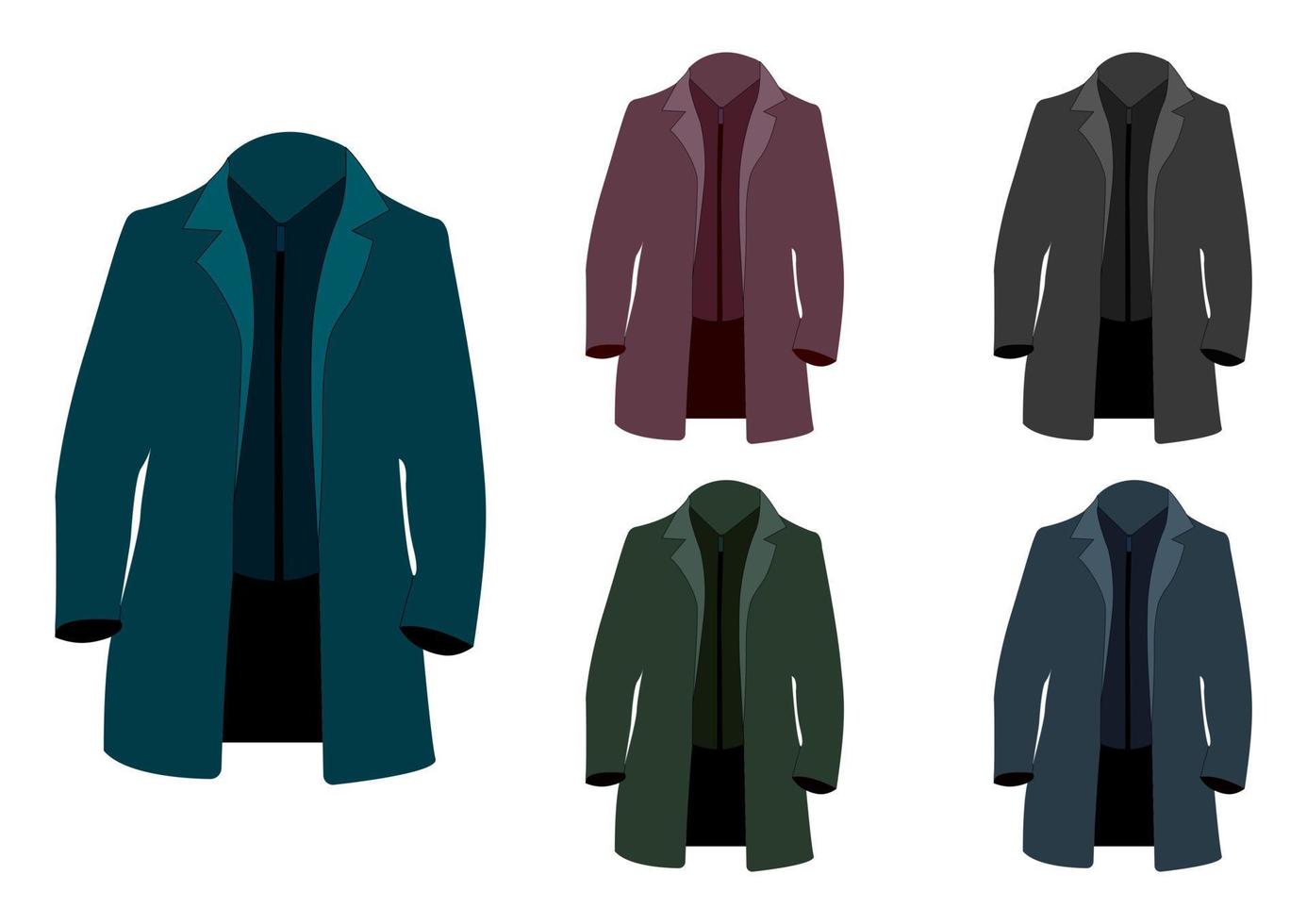 Set of fashionable men's coats. Outerwear model. Isometric flat style. vector