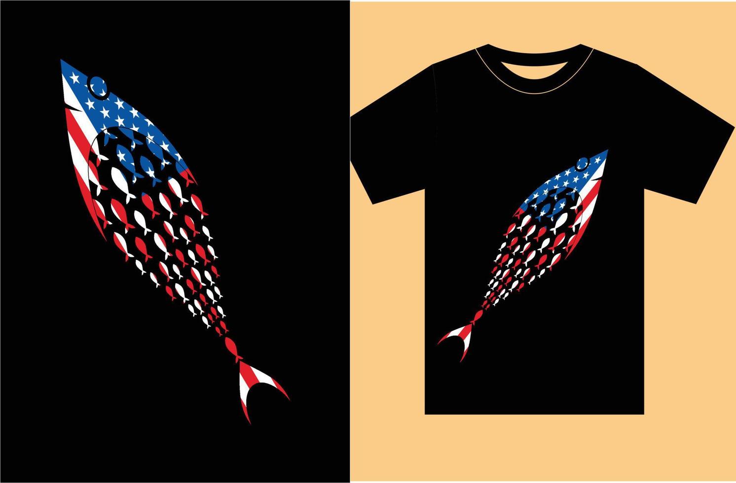 American Flag With Fishing T shirt Design. vector