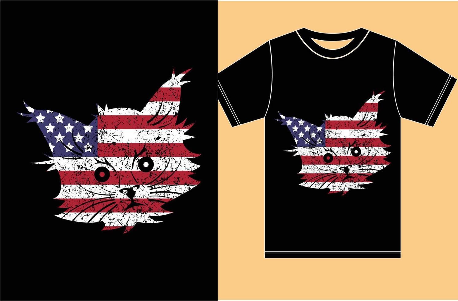 American Flag With Cat T shirt Design.Adobe Illustrator Artwork vector