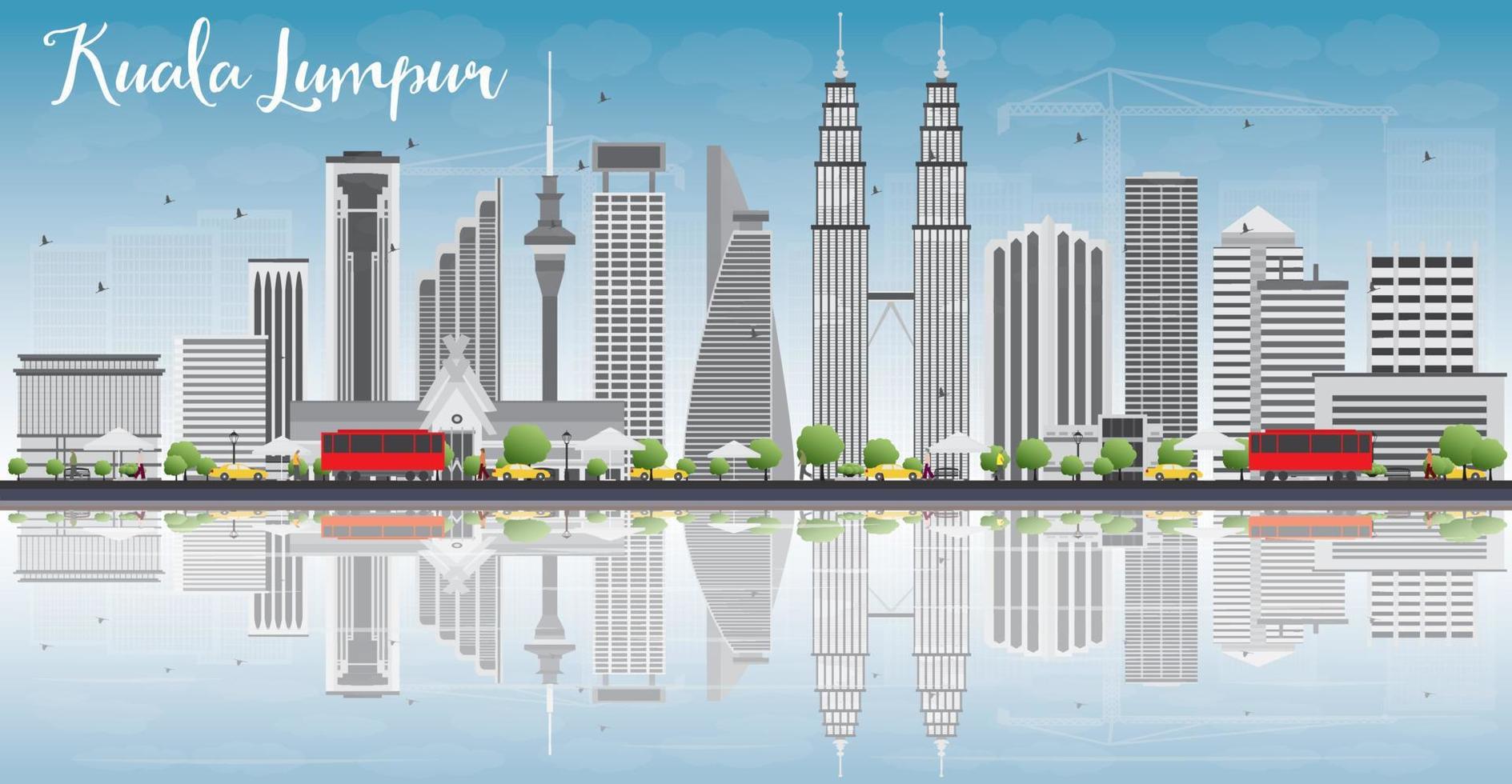 horizonte de kuala lumpur con edificios grises y reflejos. vector