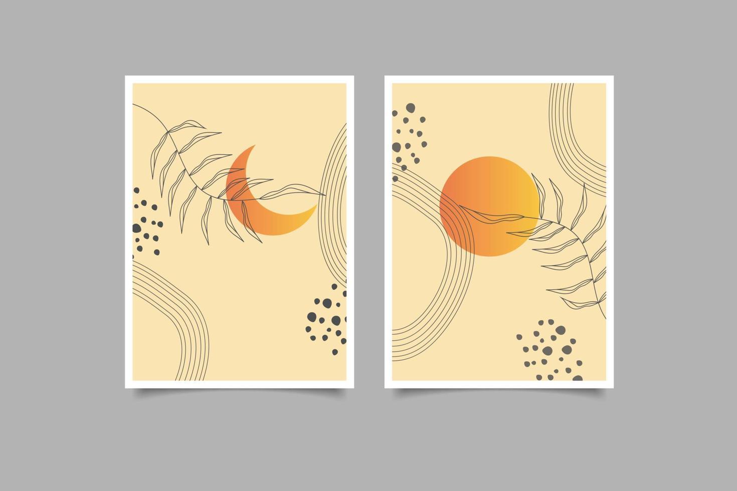 mid century modern abstract landscape with line art hand drawn boho contemporary poster wall art vector