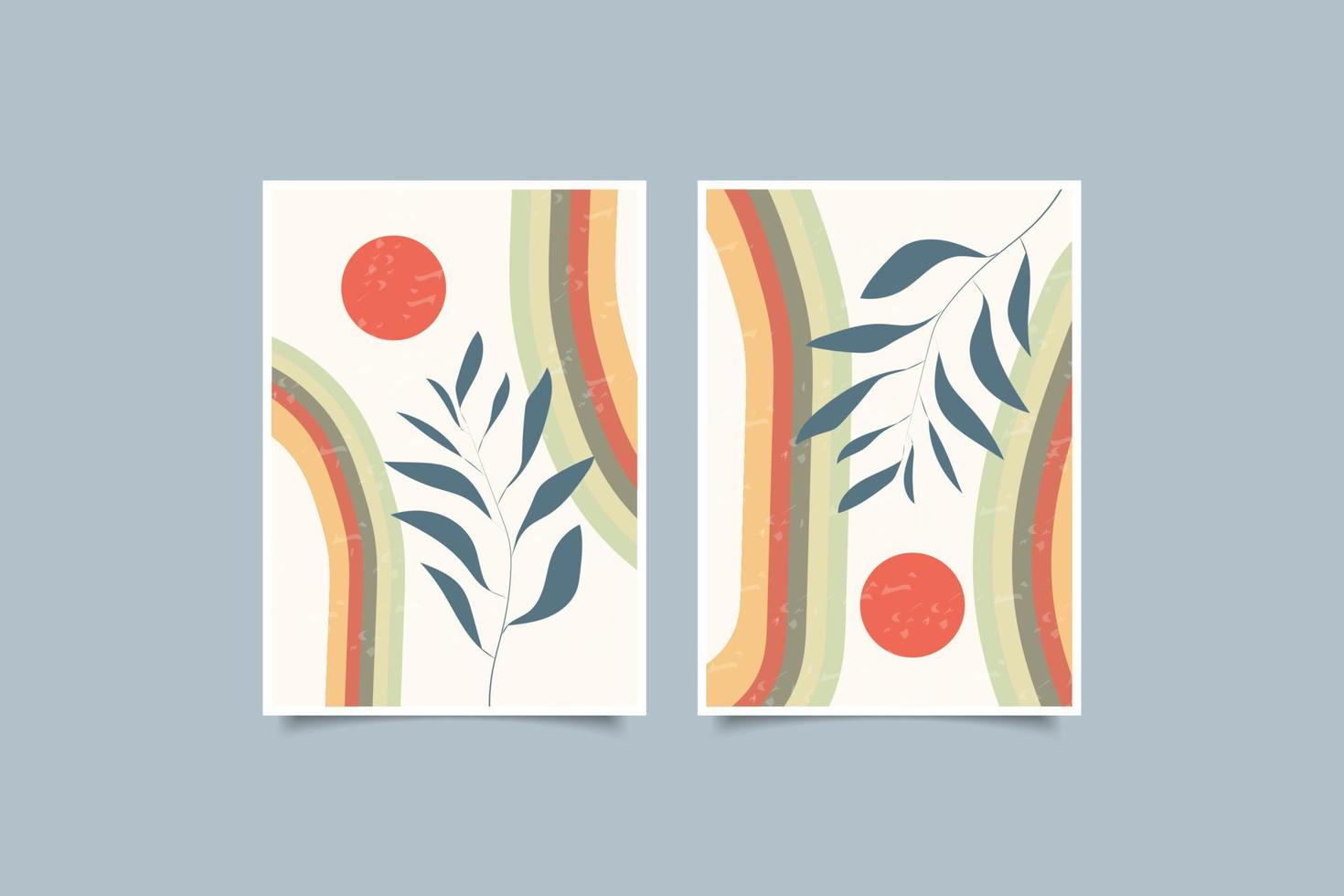 paisaje abstracto moderno de mediados de siglo con arte lineal cartel contemporáneo boho dibujado a mano decoración vector