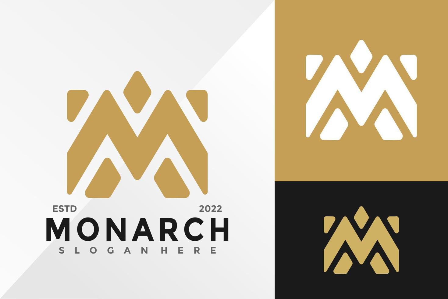 plantilla de ilustración vectorial de diseño de logotipo de corona monarca m vector