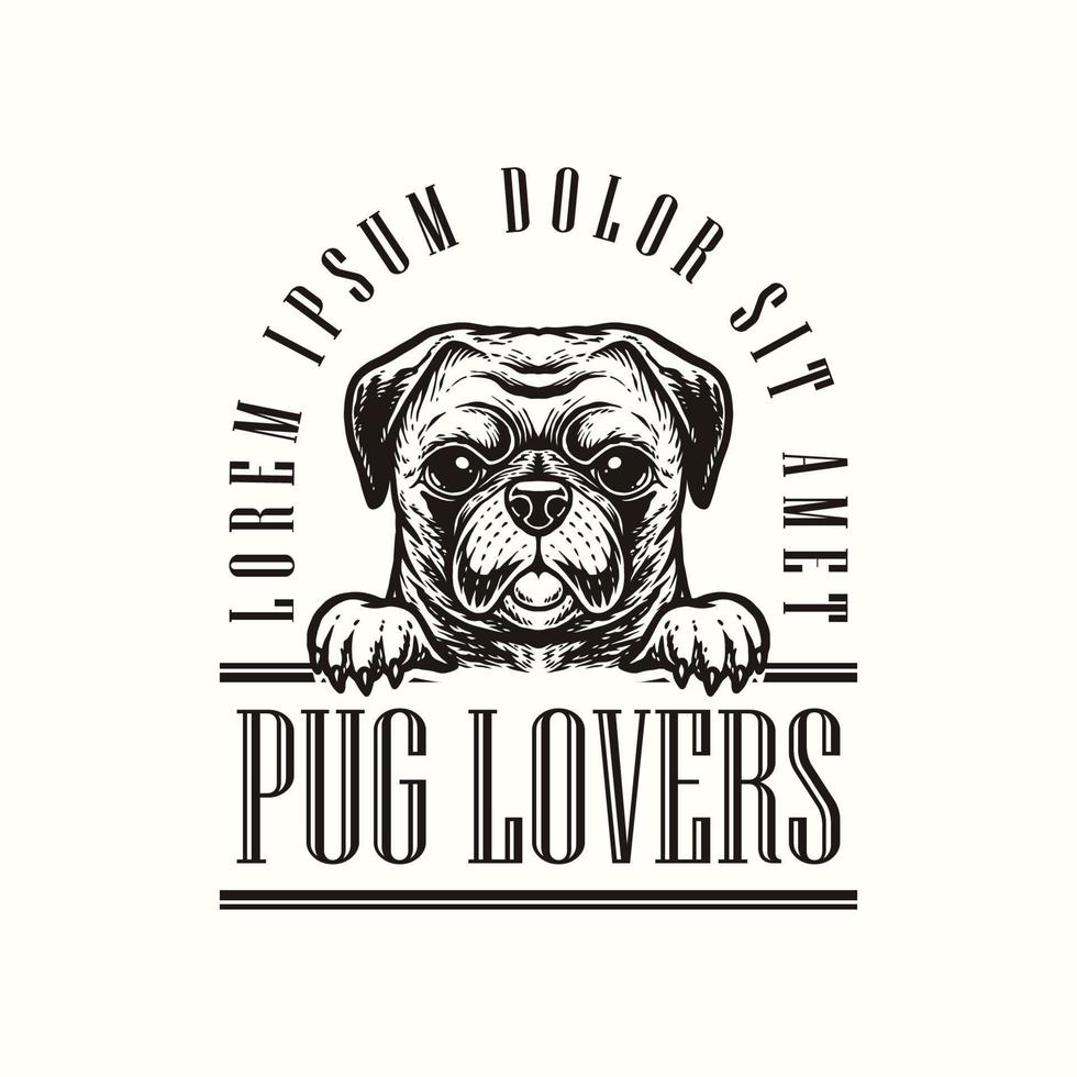 Logo illustration hand drawing pug dog vintage vector
