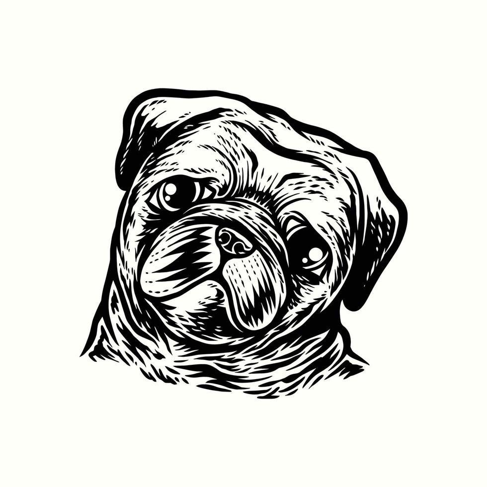 ilustración mano dibujo pug perro vintage vector