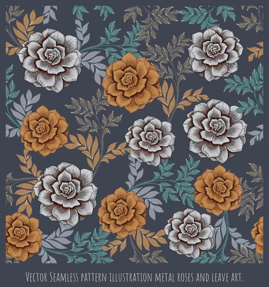 Vector Seamless pattern illustration metal roses and leave art