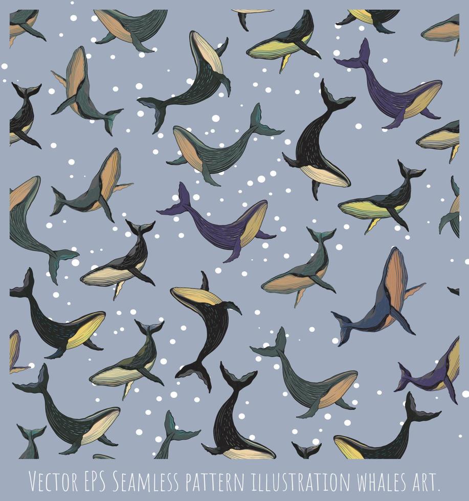 Vector EPS Seamless pattern illustration whales art