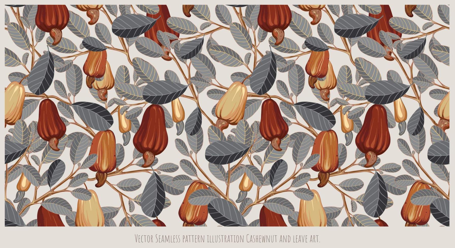 Vector Seamless pattern illustration Cashewnut and leave art