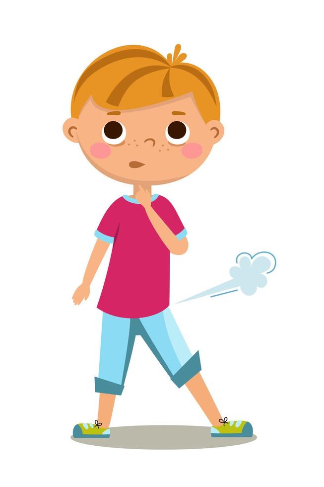 Cute boy farted spoiled the air. Vector illustration isolated on a white background