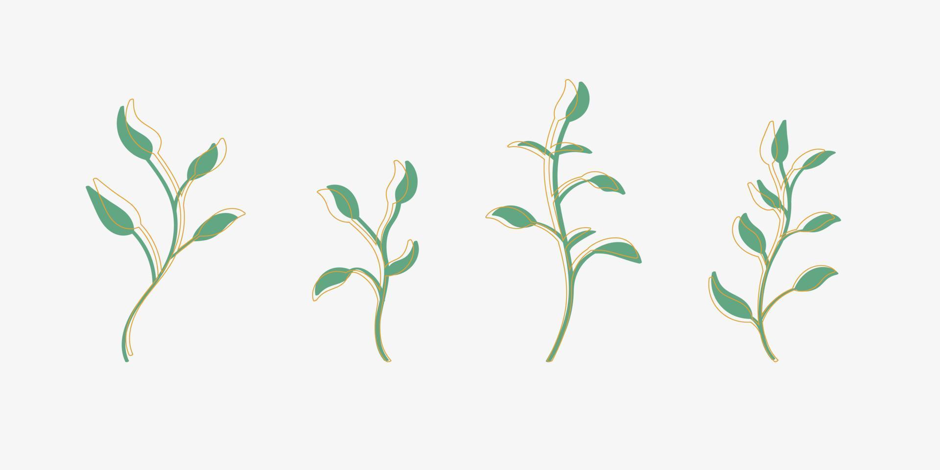 Beautiful template of branches with leaves of gold and green color for weddings of the beauty industry Vector