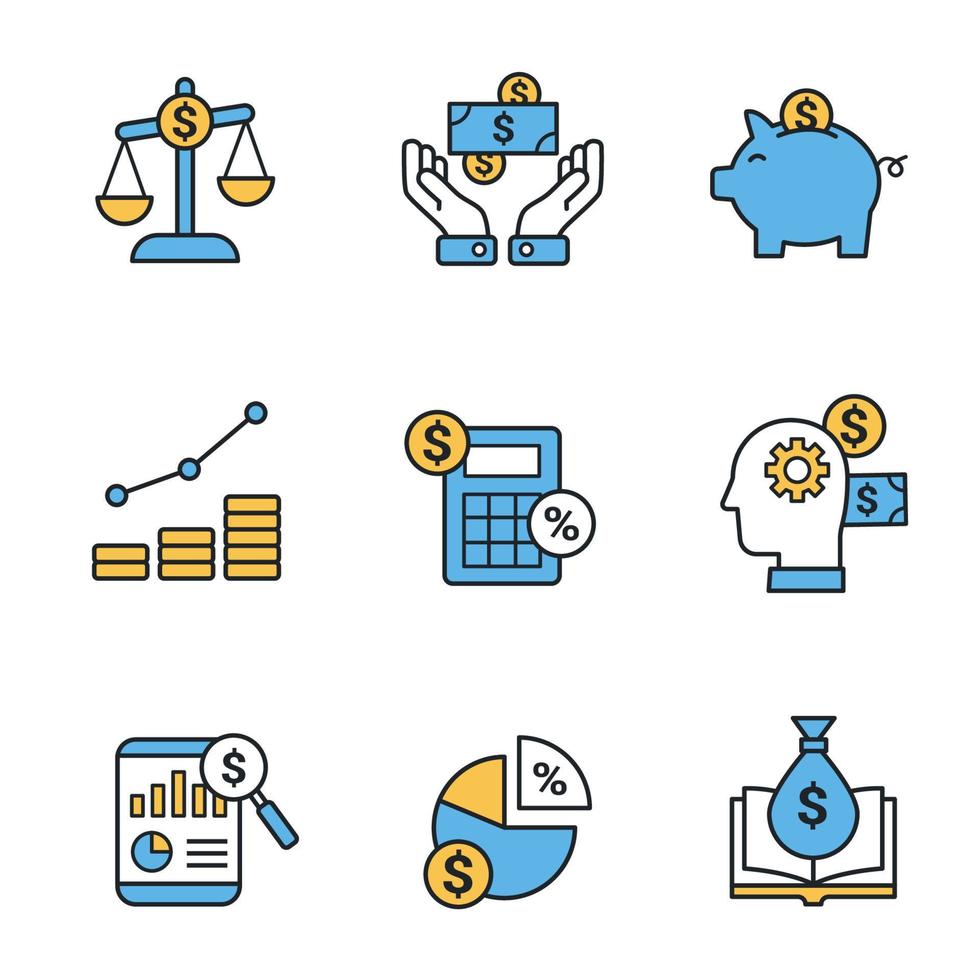 conjunto de iconos de educación financiera vector