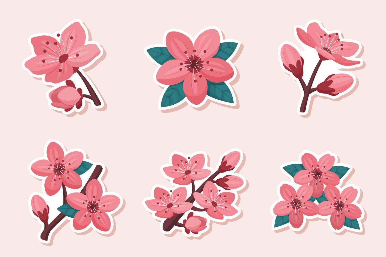 Cherry Blossom Sticker Set vector