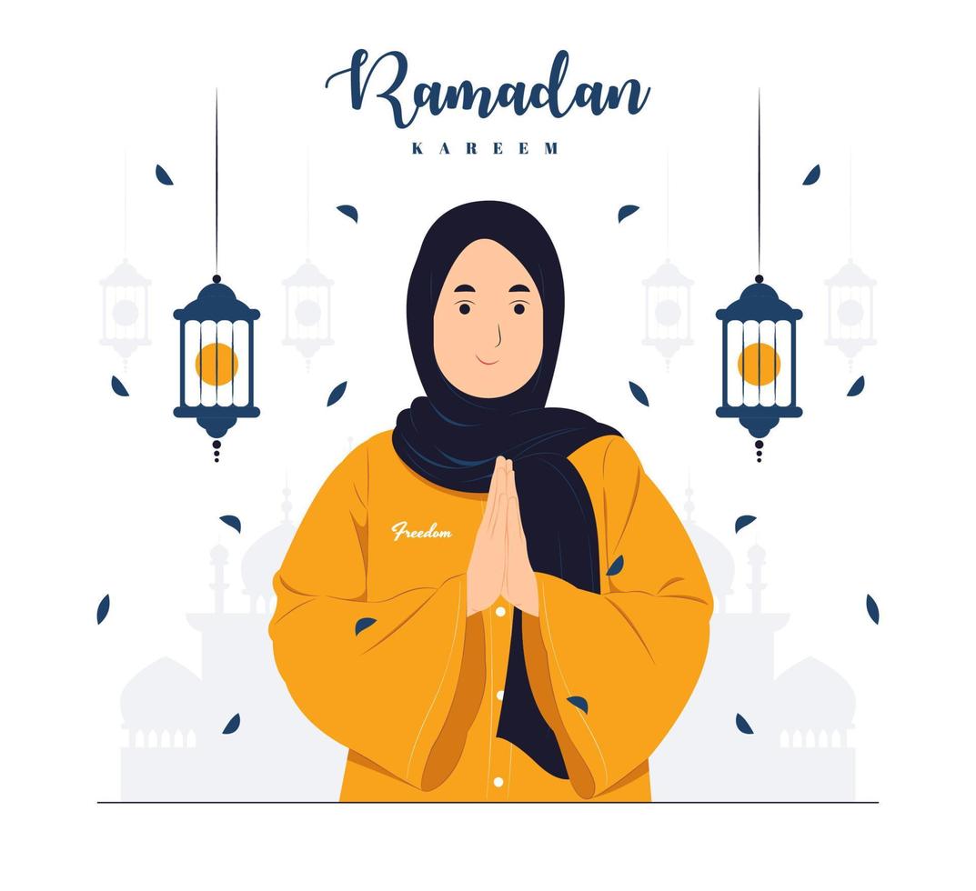 Woman in Ramadan Kareem concept illustration vector