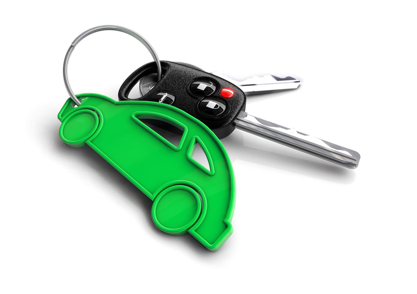 Car keys with green energy passenger vehicle icon as keyring. photo
