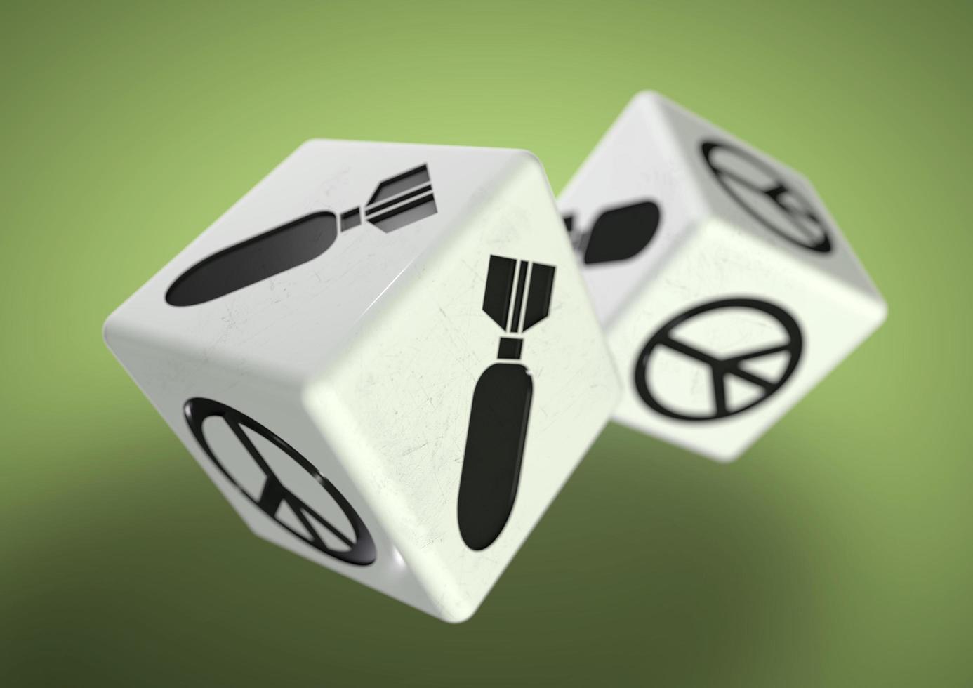 Dice with war and peace symbols on each side. Concept for making a difficult decision. photo