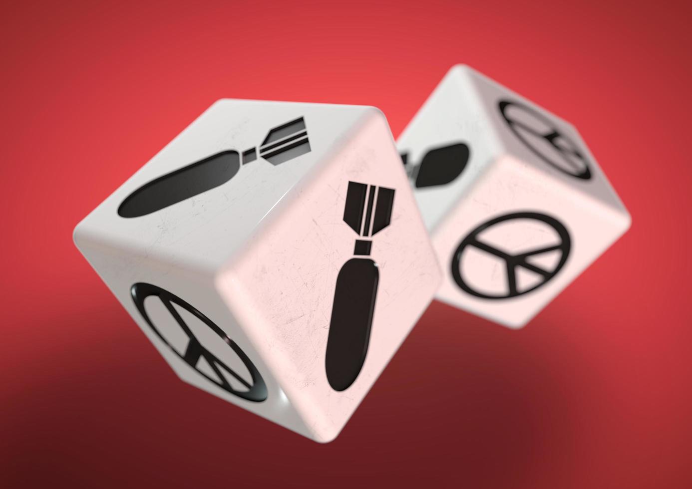 Dice with war and peace symbols on each side. Concept for making a difficult decision. photo