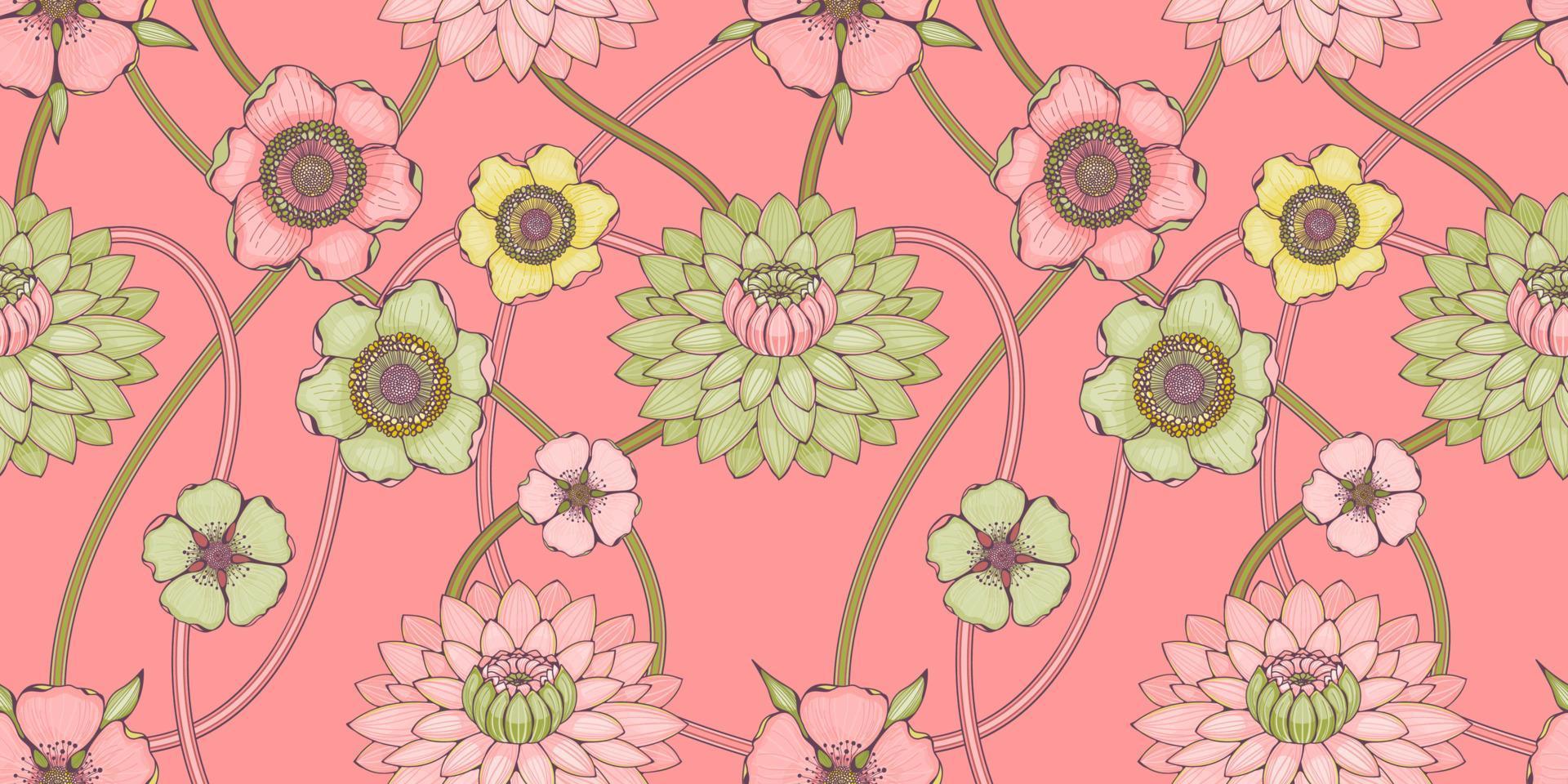 Floral pink seamless pattern with chrysanthemums vector