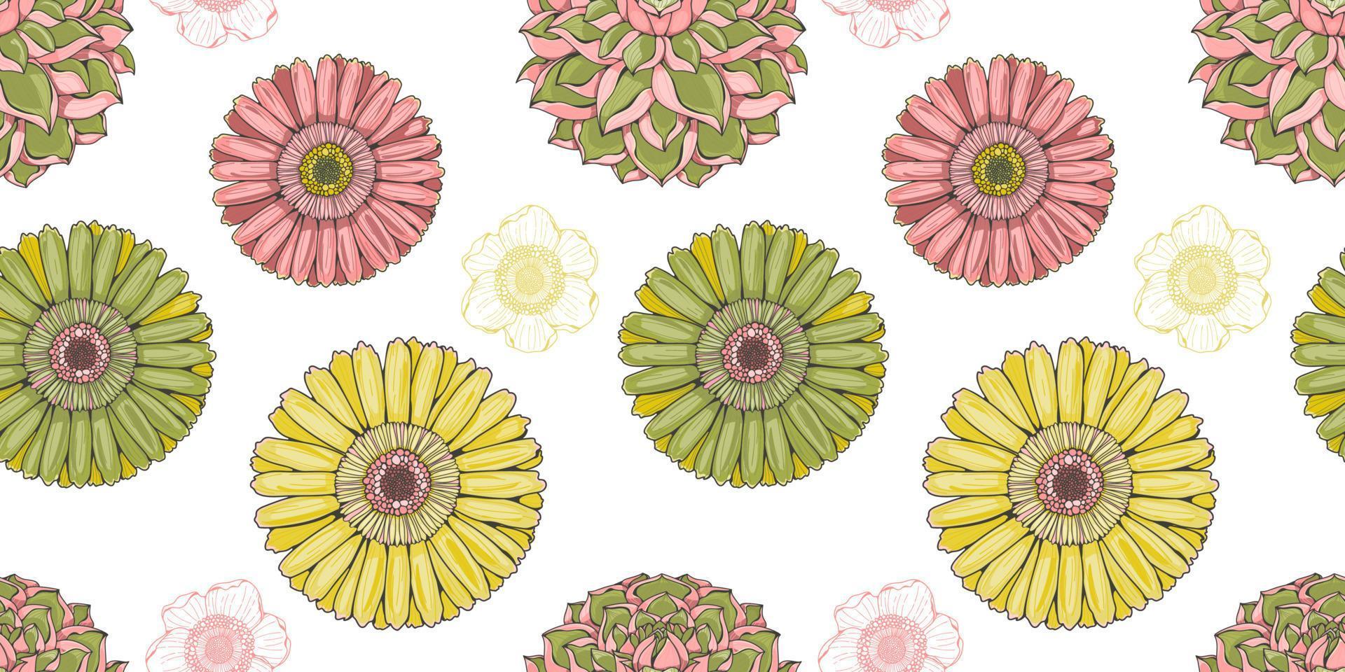 Floral bright seamless pattern with gerbera flowers vector