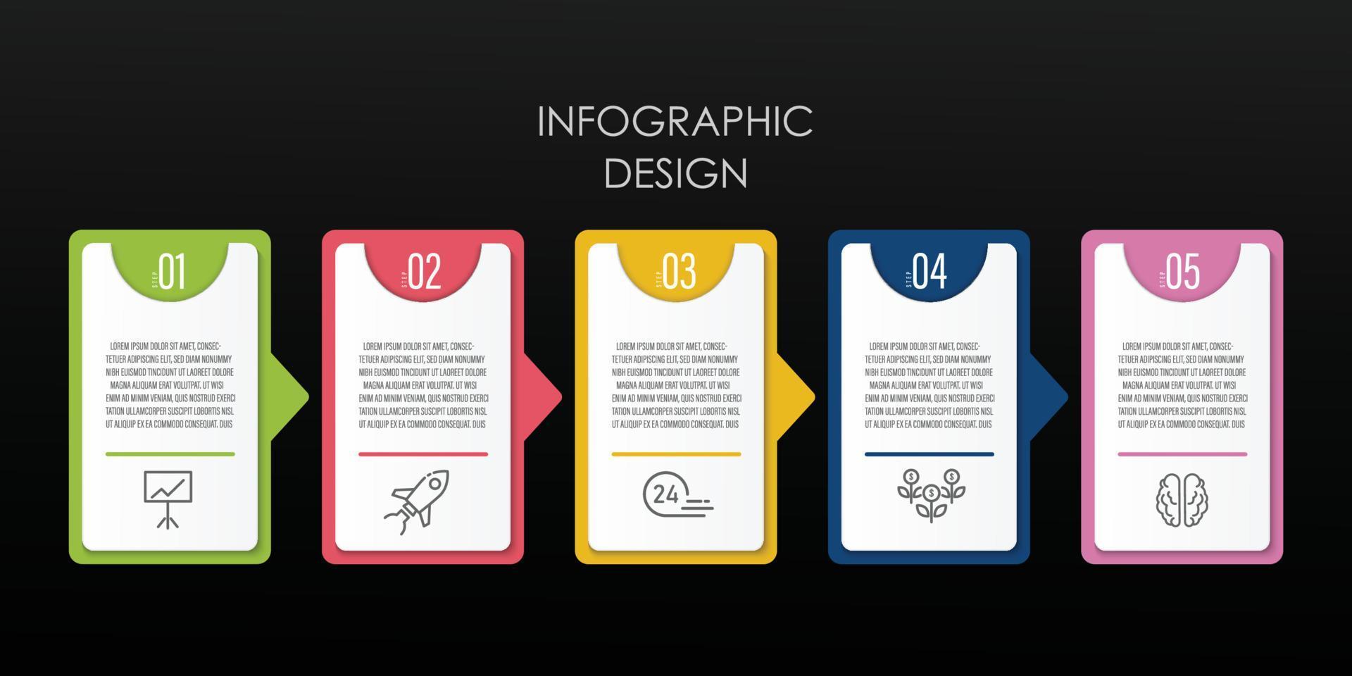 Vector business infographic label reflection template design with icon 5step.