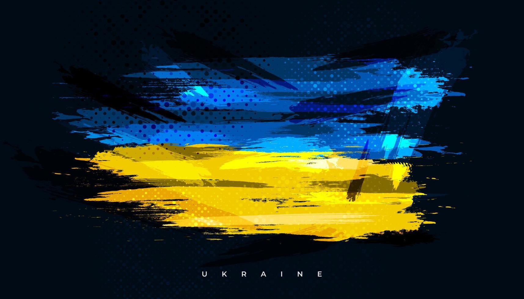 Ukraine Flag with Brush Concept and Halftone Effect. Flag of Ukraine in Grunge Style. Ukrainian Background with Hand Painted Concept vector