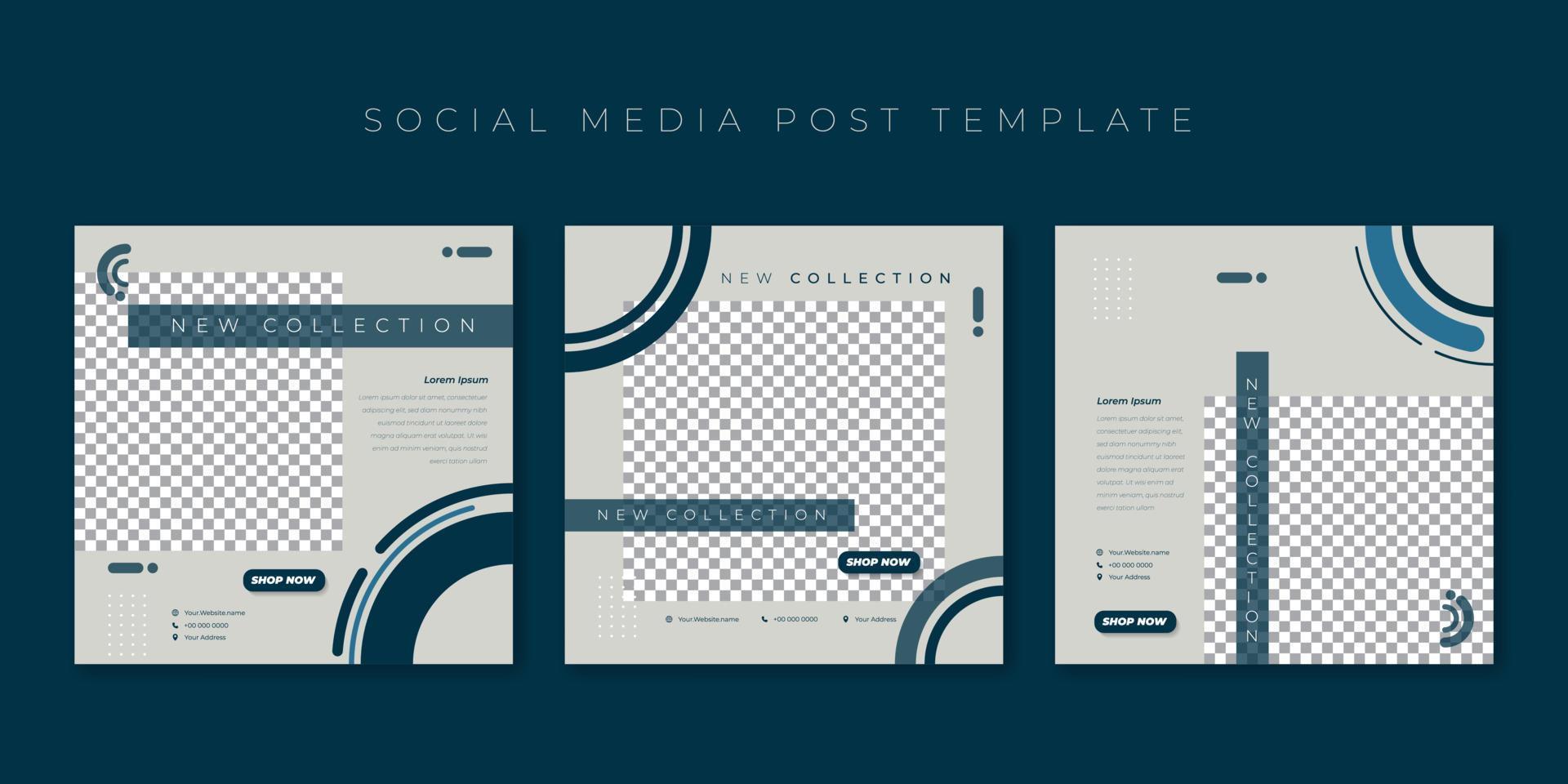 Set of social media post template with half circle background design. vector
