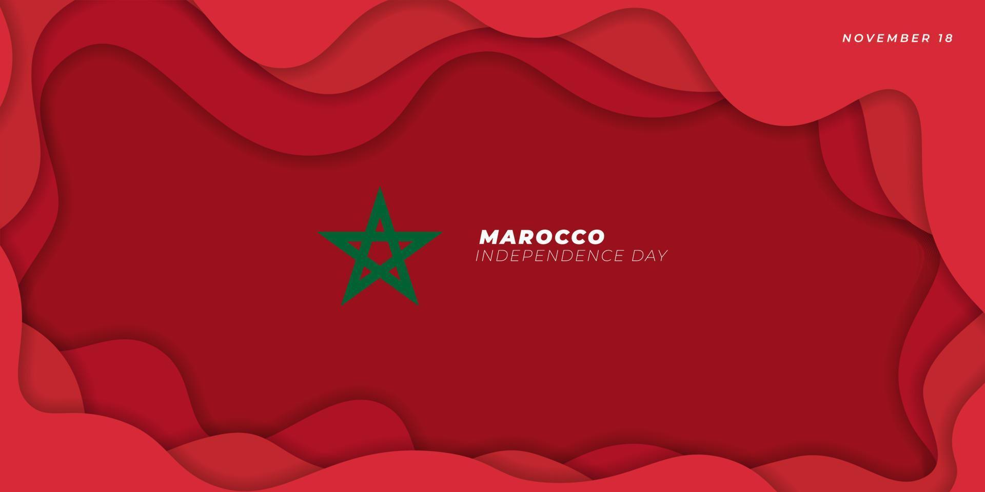 fondo del día de la independencia de marruecos con diseño de corte de papel. diseño de fondo rojo y verde. vector