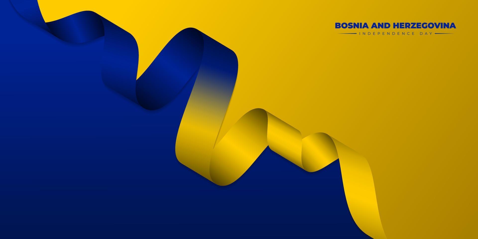 Waving Yellow and blue ribbon design. Bosnia and herzegovina Independence day template. vector