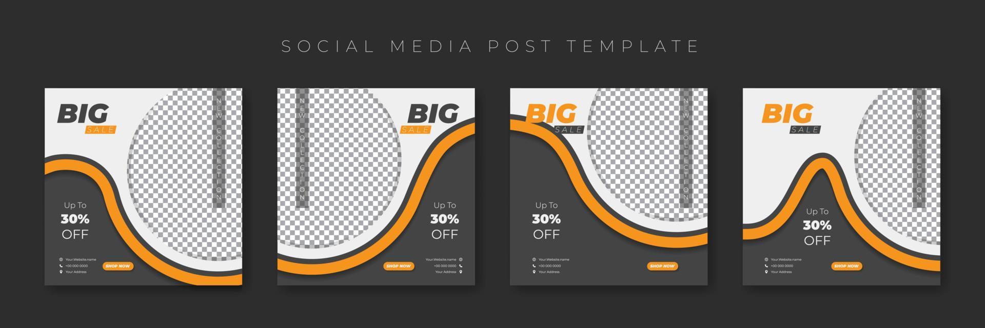 Set of social media post template with waving orange line design. vector