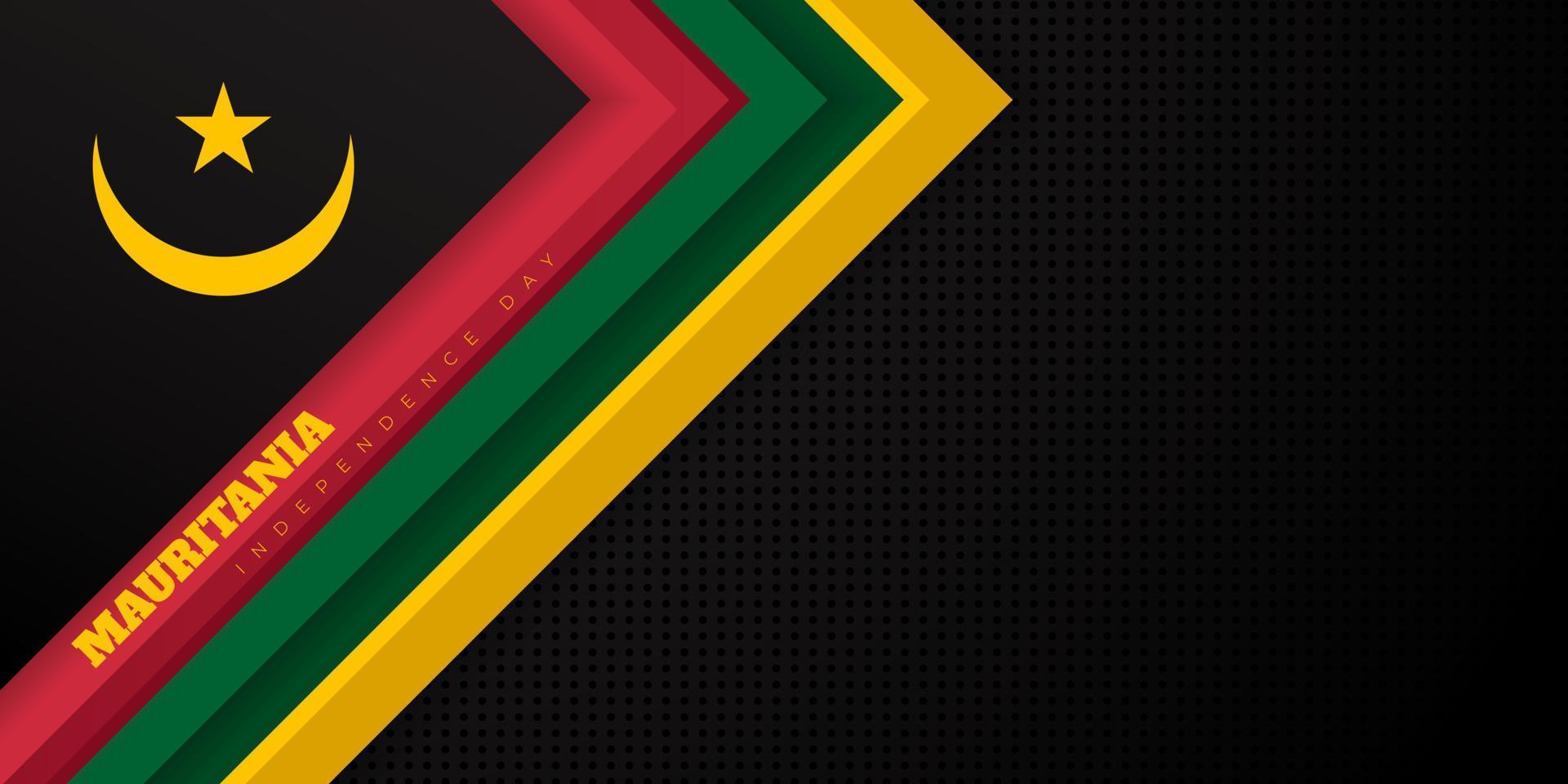 Green, red and yellow geometric design with black background. Mauritania Independence Day template design. vector