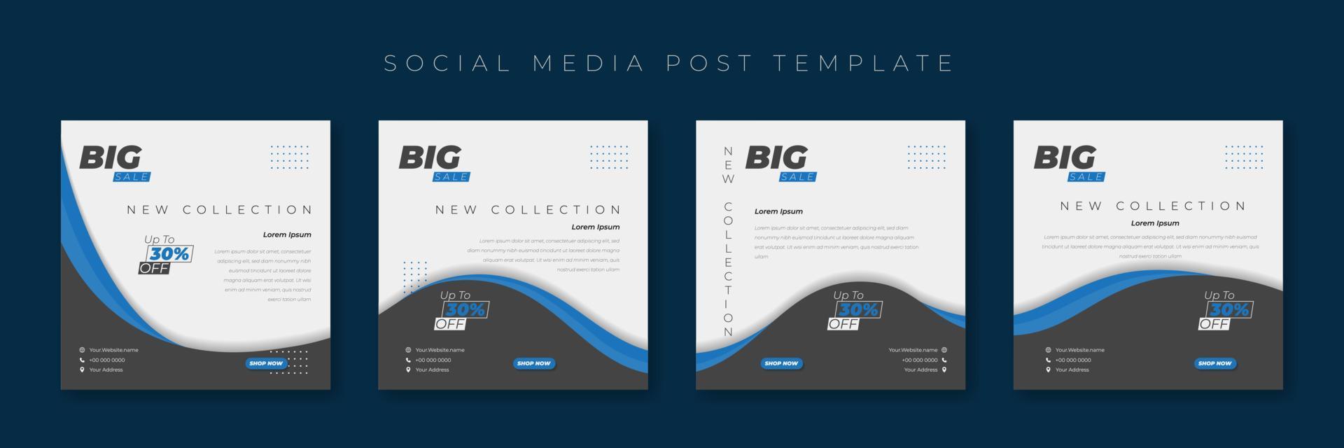 Set of social media post template with wavy background design. vector