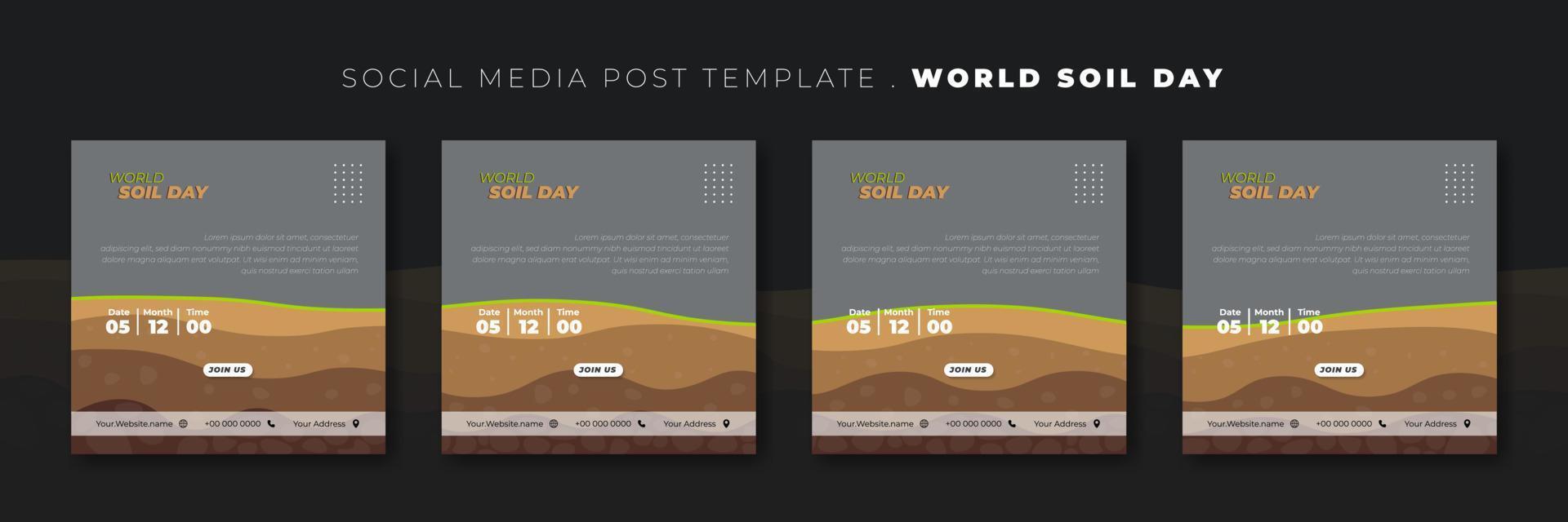 conjunto de plantillas de publicaciones en redes sociales con diseño de suelo. diseño de plantilla del día mundial del suelo. vector