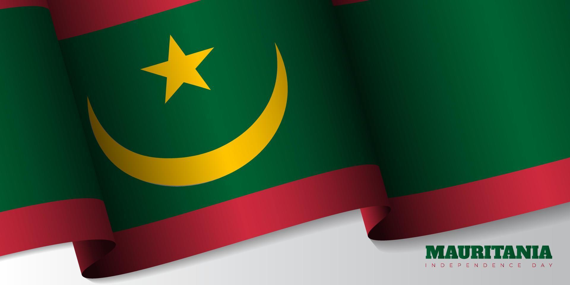 Waving Mauritania flag. Mauritania Independence Day template design. vector