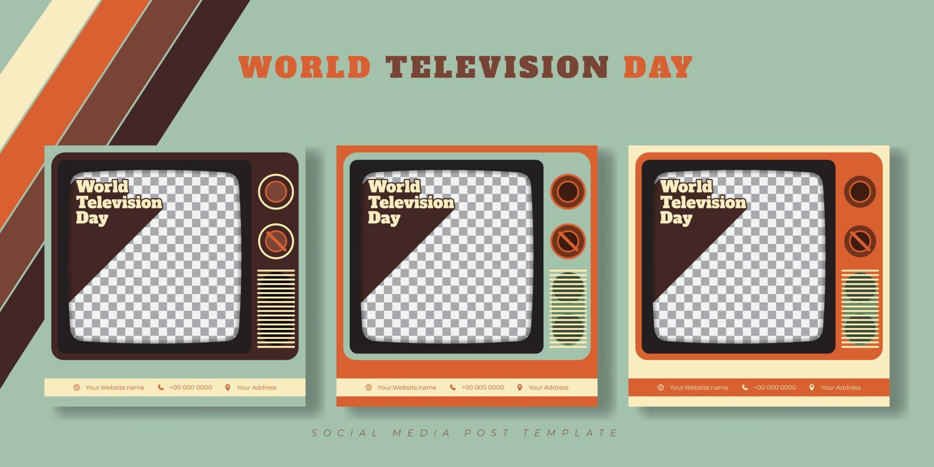 Set of Social media post template with old television design. World Television Day template design. vector