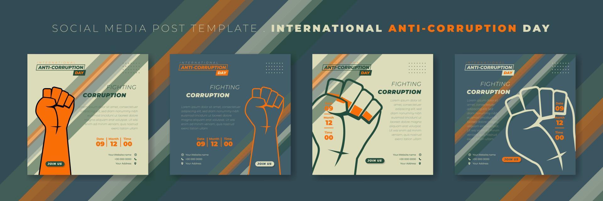 Set of social media post template with gripping hand design. International Anti Corruption Day template design. vector