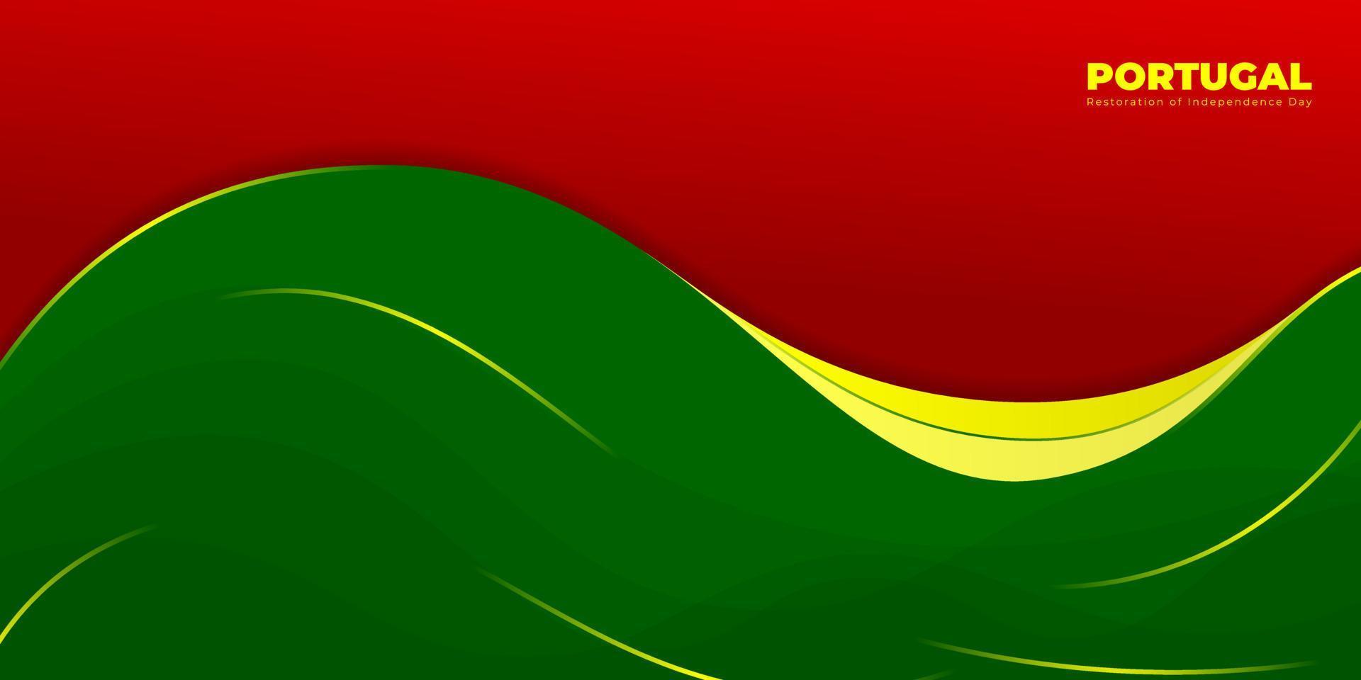 ondeando fondo abstracto rojo y verde con diseño de líneas amarillas. diseño de plantilla del día de la independencia de restauración de portugal. vector