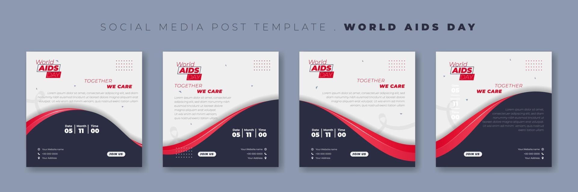 Set of social media post template with wavy background design. World Aids Day Template design. vector