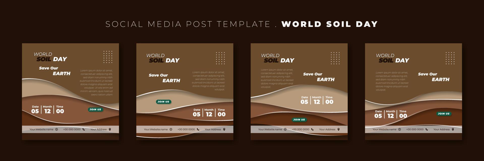 Set of social media post template with paper cut background design. World Soil Day template design. vector