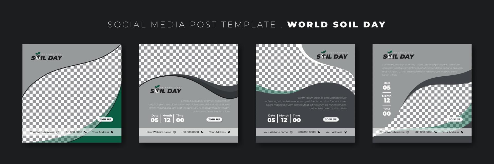 Set of social media post template with wavy background design. World Soil Day template design. vector