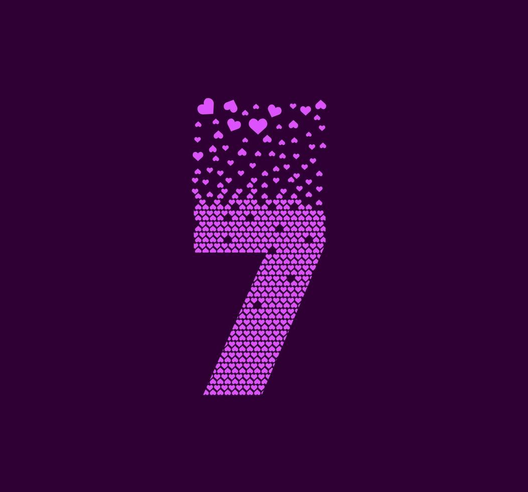 linecolorfulHeart number 7 animated pixel dot logo. Big 7 mark pixels up. vector