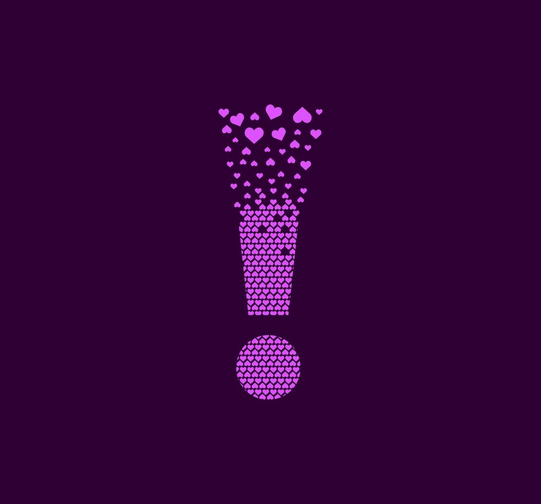 Heart exclamation point animated pixel dot logo. Big attention-warning sign pixel up. vector