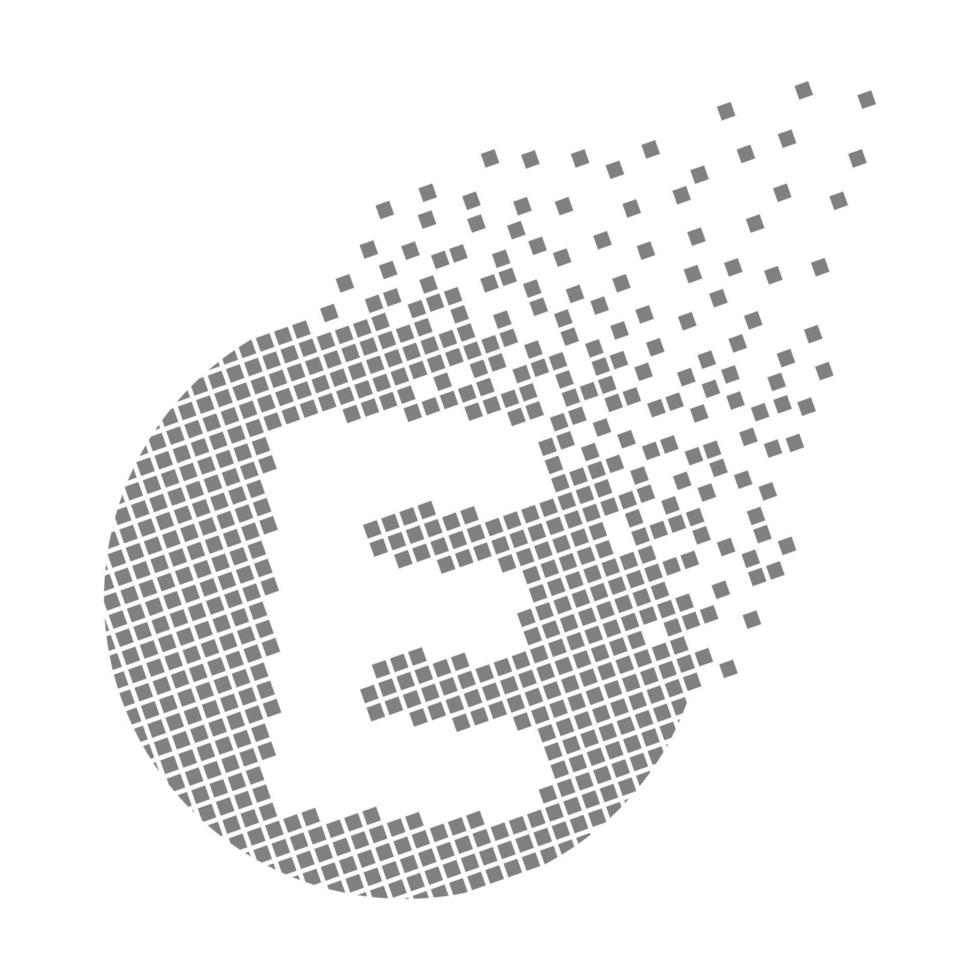 Round letter E fast pixel dots. Pixel art with letter E. vector
