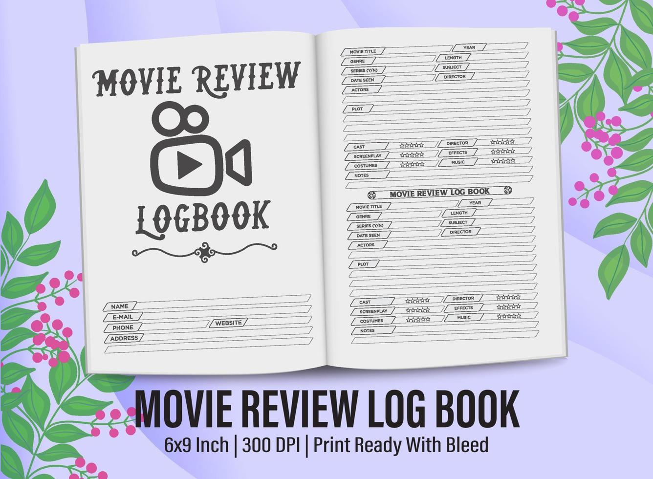 Movie Review Logbook for KDP interior. Movie Review Logbook planner template design for KDP Interior. vector