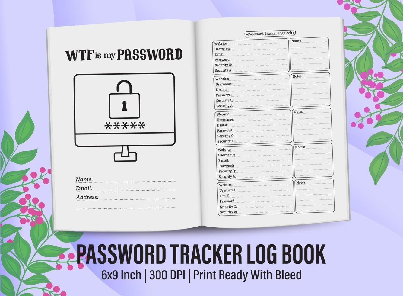 Password Tracker Logbook for KDP interior. Password Tracker Logbook template design for KDP Interior. vector